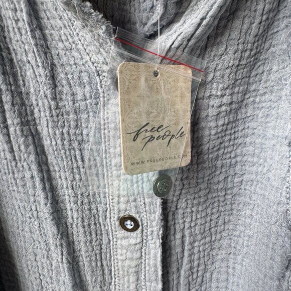 NWT Free People Blue Gauzy Lucy Cotton Button-Front Swing Blouse - Women's Large - Picture 7 of 12